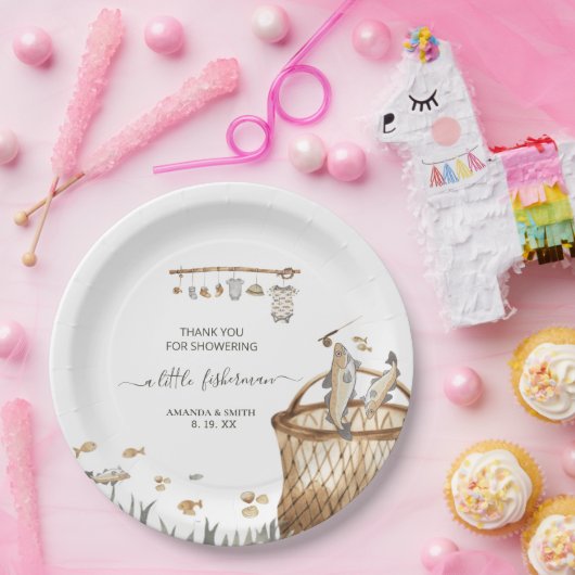 小さな漁師の水の色の魚釣り赤ちゃんシャワー ペーパープレート (パーティー)