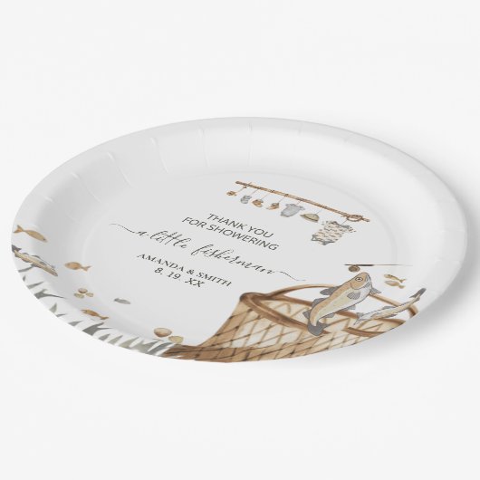 小さな漁師の水の色の魚釣り赤ちゃんシャワー ペーパープレート (アングル)