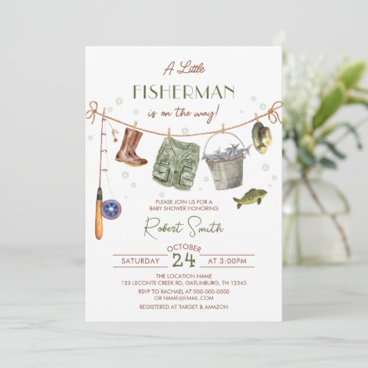 小さな漁師の赤ちゃんシャワー招待状 招待状 (スタンド正面)