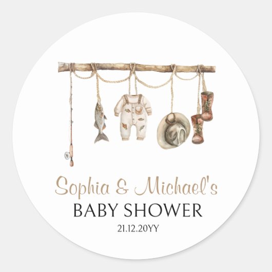 小さな漁師の赤ん坊のシャワーケーキトッパー ラウンドシール (正面)