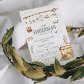 小さな漁師 水彩画 釣り ベビーシャワー 招待状