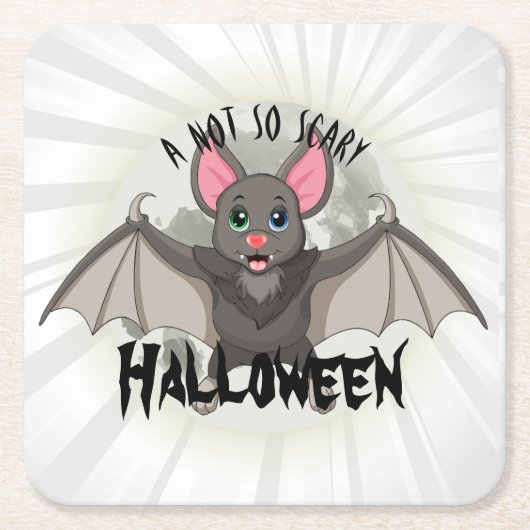 小さな漫画のこうもりとAそれほど怖くないハロウィーン スクエアペーパーコースター (正面)