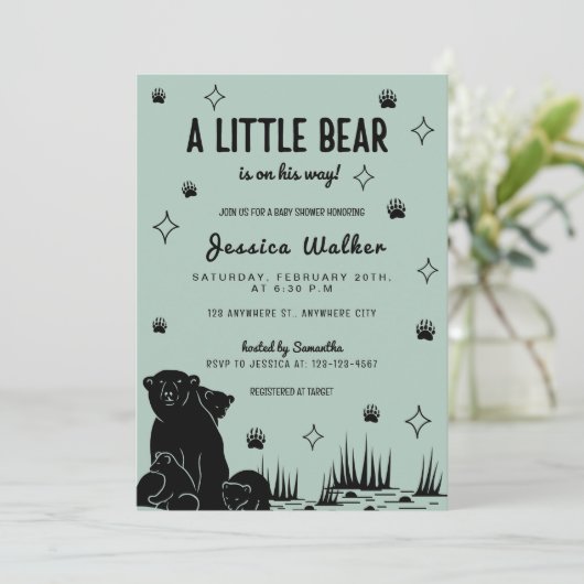 小さな熊が彼の途中にある赤ちゃんシャワー招待状 招待状 (スタンド正面)