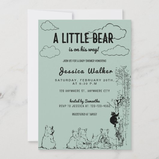 小さな熊が彼の途中にある赤ちゃんシャワー招待状 招待状 (正面)