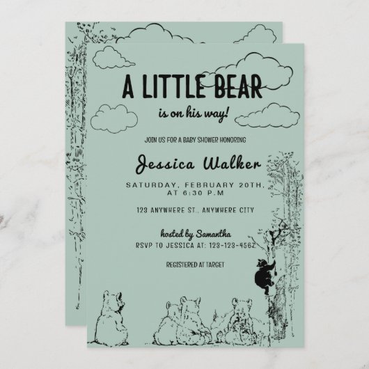 小さな熊が彼の途中にある赤ちゃんシャワー招待状 招待状 (正面/裏面)