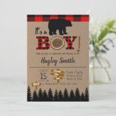 小さな熊のフランネルのプレイドベイビーシャワー 招待状 (スタンド正面)