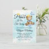 小さな熊の王子の青い金ゴールド男の子シャワー 招待状 (スタンド正面)