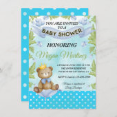 小さな熊の王子ブルーフラワーボーイ赤ちゃんシャワー 招待状 (正面/裏面)