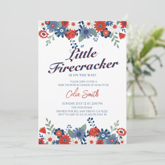 小さな爆竹が赤ちゃんシャワーの途中にある 招待状 (スタンド正面)