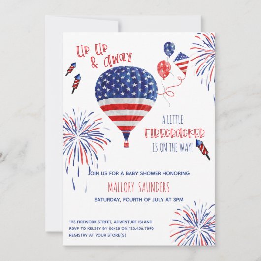 小さな爆竹を上げて赤ちゃん遠くにのシャワー 招待状 (正面)