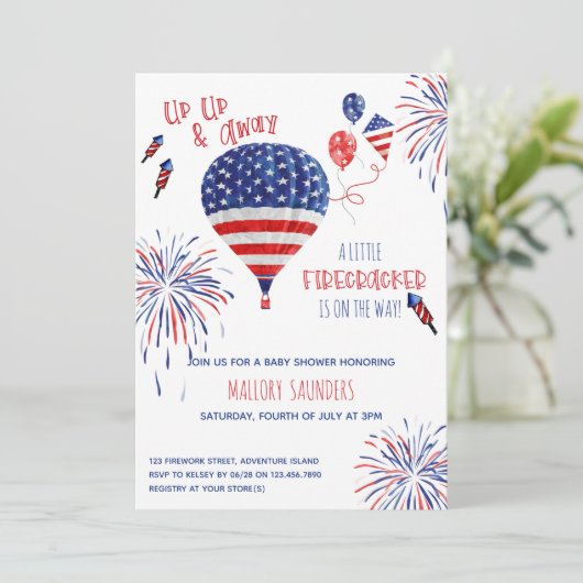 小さな爆竹を上げて赤ちゃん遠くにのシャワー 招待状 (スタンド正面)