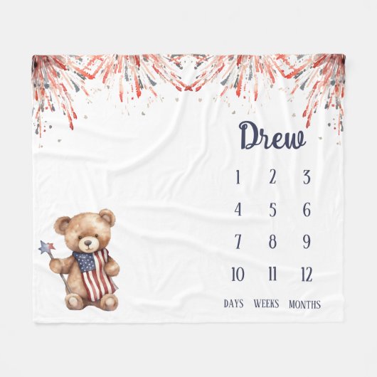 小さな爆竹テディベアベビーマイルストーン フリースブランケット (正面(横))