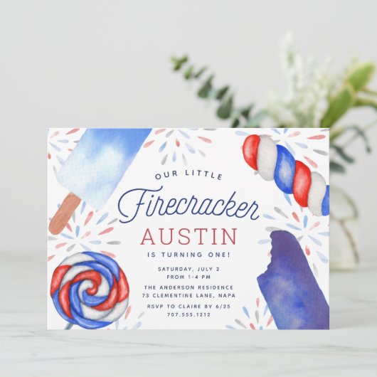 小さな爆竹 |夏の子供の誕生日パーティー 招待状 (スタンド正面)