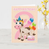 小さな牛のケーキと風船を持つ2番目の誕生日カード カード (黄色い花)