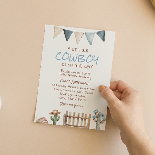 小さな牛の男の子ロデオ茶色の西の赤ちゃんシャワー 招待状
