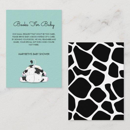 小さな牛の赤ちゃんシャワーはブックリクエストカードをもたらす エンクロージャーカード (正面/裏面)