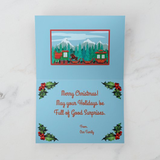 小さな犬と一緒に楽しいクリスマス列車 シーズンカード (内部)