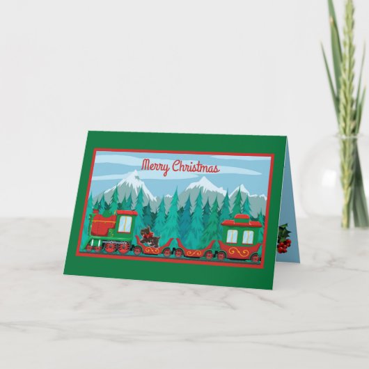 小さな犬と一緒に楽しいクリスマス列車 シーズンカード (正面)