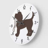 小さな犬のシルエット-背景色を選択 ラージ壁時計 (傾斜)