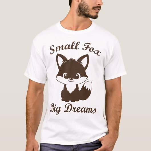 小さな狐、大きな夢 かわいいキャラクターフォックスTシャツ Tシャツ (正面)