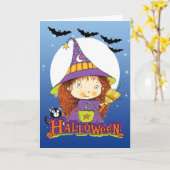 小さな猫とこうもりのハロウィーンカード カード (黄色い花)
