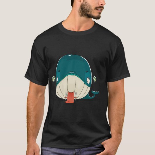 小さな猫とクジラ Tシャツ (正面)