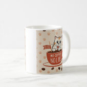 小さな猫の前足のプリントとコーヒー豆ポスター コーヒーマグカップ (正面右)