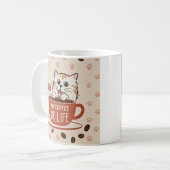 小さな猫の前足のプリントとコーヒー豆ポスター コーヒーマグカップ (正面左)