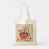 小さな猫の前足のプリントとコーヒー豆ポスター トートバッグ (裏面)