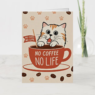 小さな猫の前足のプリントとコーヒー豆ポスター 箔グリーティングカード
