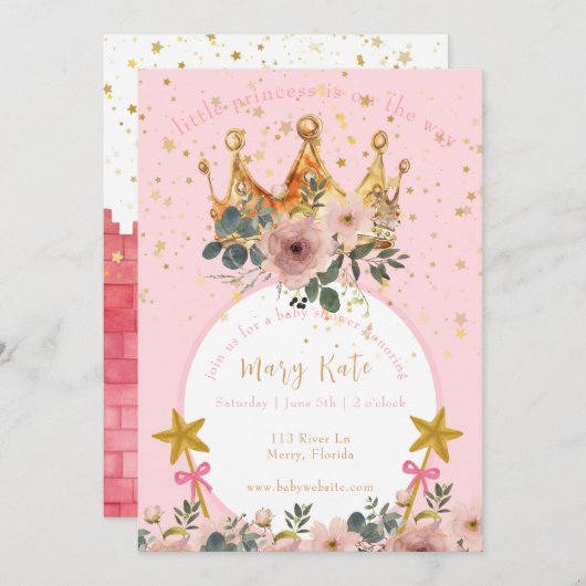 小さな王女が王冠を戴いている 招待状 (正面/裏面)
