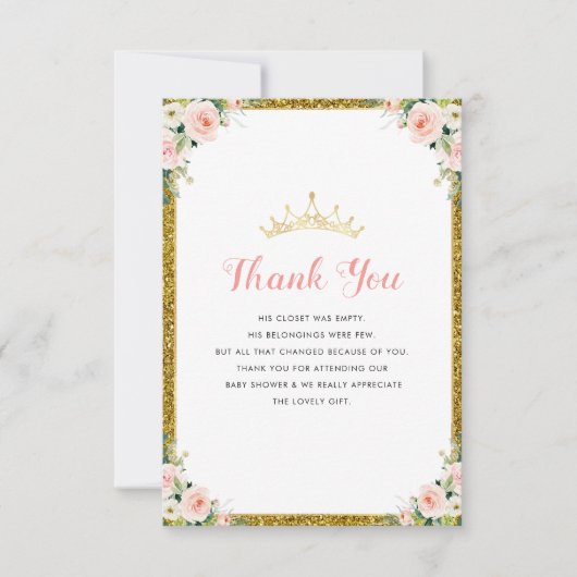 小さな王女の赤ちゃんシャワーサンキューカード サンキューカード (正面)
