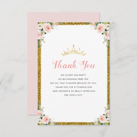小さな王女の赤ちゃんシャワーサンキューカード サンキューカード (正面/裏面)