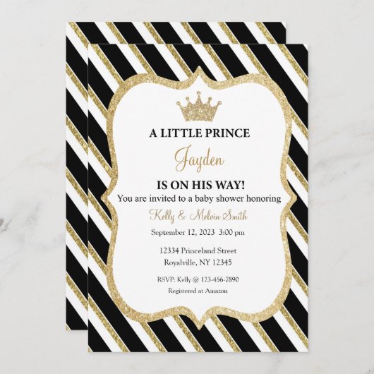 小さな王子が彼の道に招待状、男の赤ちゃん 招待状 (正面/裏面)