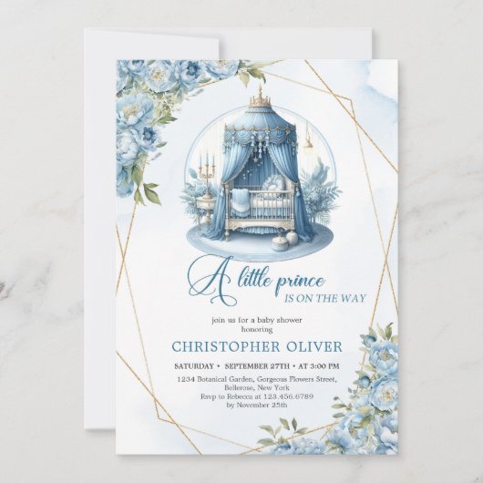 小さな王子が男の子の赤ん坊シャワーの途中にある 招待状 (正面)