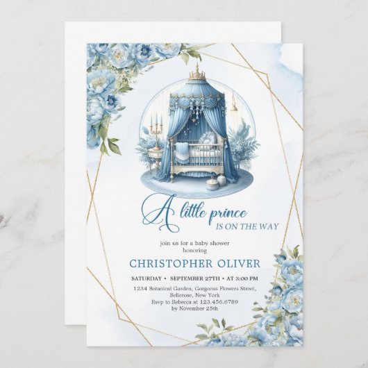 小さな王子が男の子の赤ん坊シャワーの途中にある 招待状 (正面/裏面)