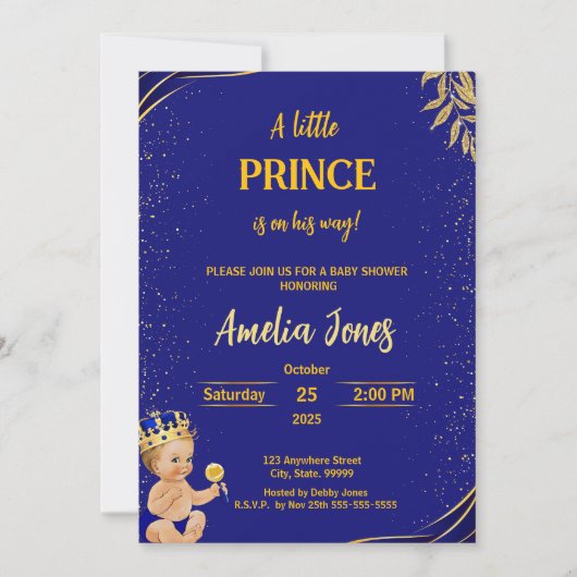 小さな王子が赤ん坊のシャワーを浴びる 招待状 (正面)