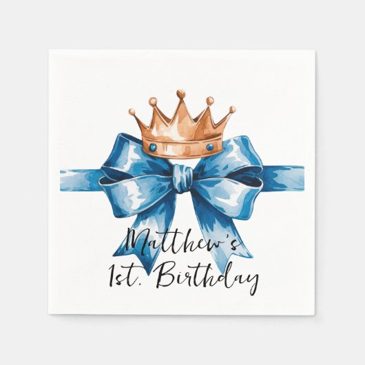 小さな王子の男の子の最初の誕生日パーティー スタンダードカクテルナプキン (正面)