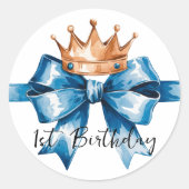 小さな王子の男の子の最初の誕生日パーティー ラウンドシール (正面)