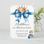 小さな王子の男の子の最初の誕生日パーティー 招待状 (スタンド正面)