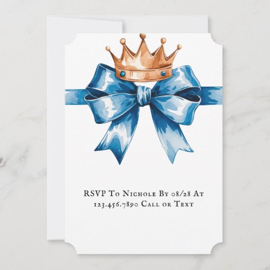 小さな王子の男の子の最初の誕生日パーティー 招待状 (裏面)