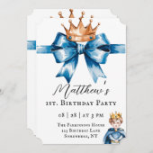 小さな王子の男の子の最初の誕生日パーティー 招待状 (正面/裏面)