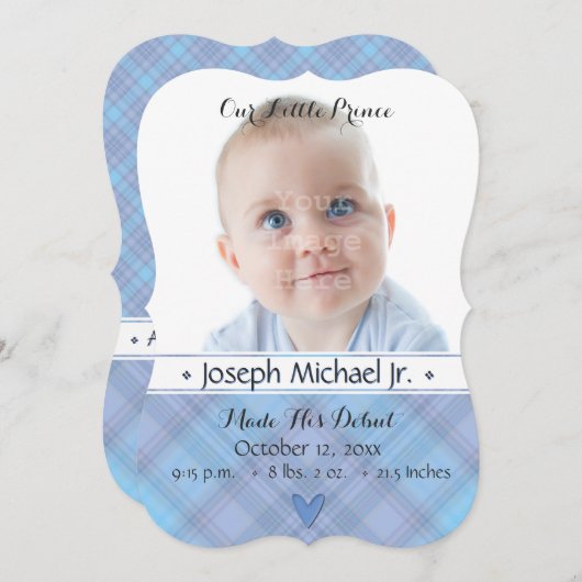 小さな王子の男の赤ちゃん誕生のお知らせ 案内状 (正面/裏面)