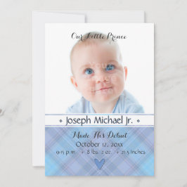 小さな王子の男の赤ちゃん誕生のお知らせ 案内状