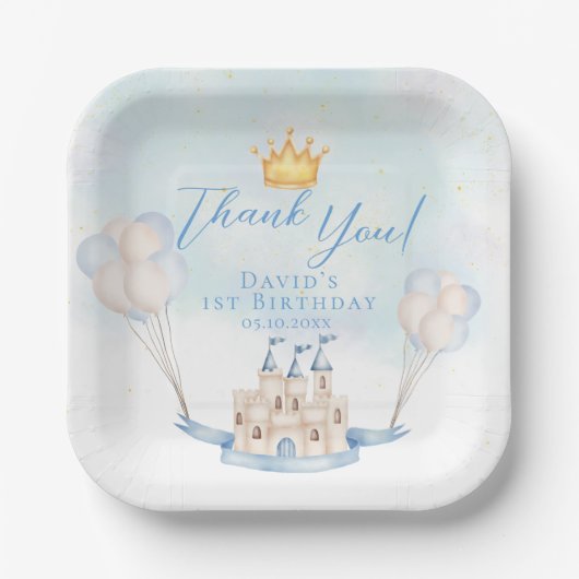 小さな王子の童話の城の王冠1歳の誕生日 ペーパープレート (正面)