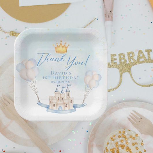 小さな王子の童話の城の王冠1歳の誕生日 ペーパープレート