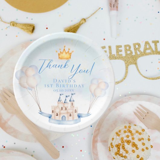 小さな王子の童話の城の王冠1歳の誕生日 ペーパープレート