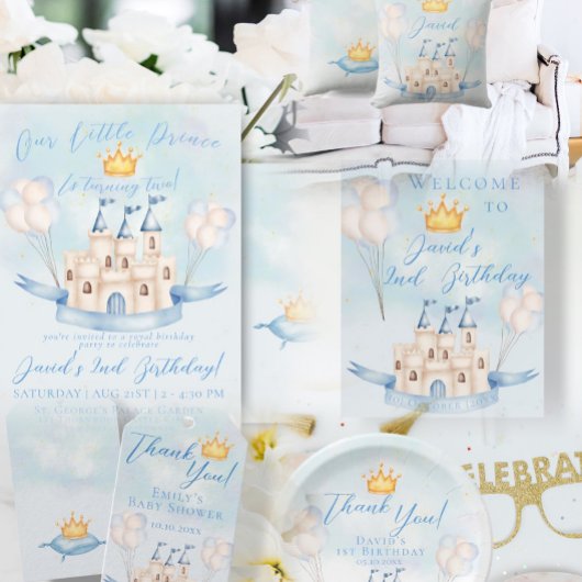 小さな王子の童話の城の王冠1歳の誕生日 ペーパープレート