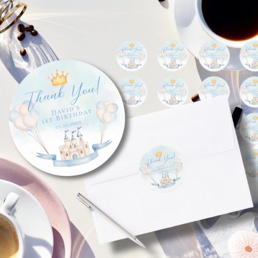 小さな王子の童話の城の王冠1歳の誕生日 ラウンドシール