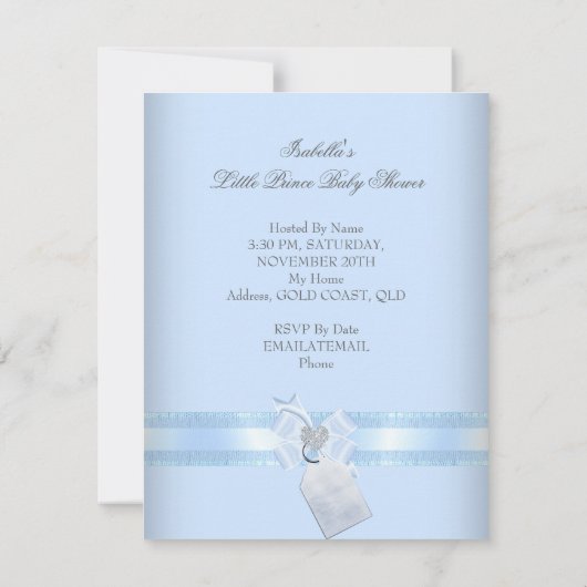 小さな王子の赤ちゃんシャワーかわいい男の子のおもちゃクマA 招待状 (裏面)